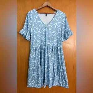 NCLOOK Blue & White Patterned Women's Baby Doll Dress with Pockets size Small